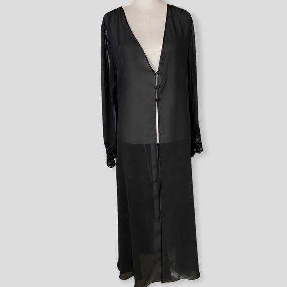 Victoria's Secret Other - Victoria’s Secret Gold Label Black Sheer Long Duster Lace Sleeves Size M/L